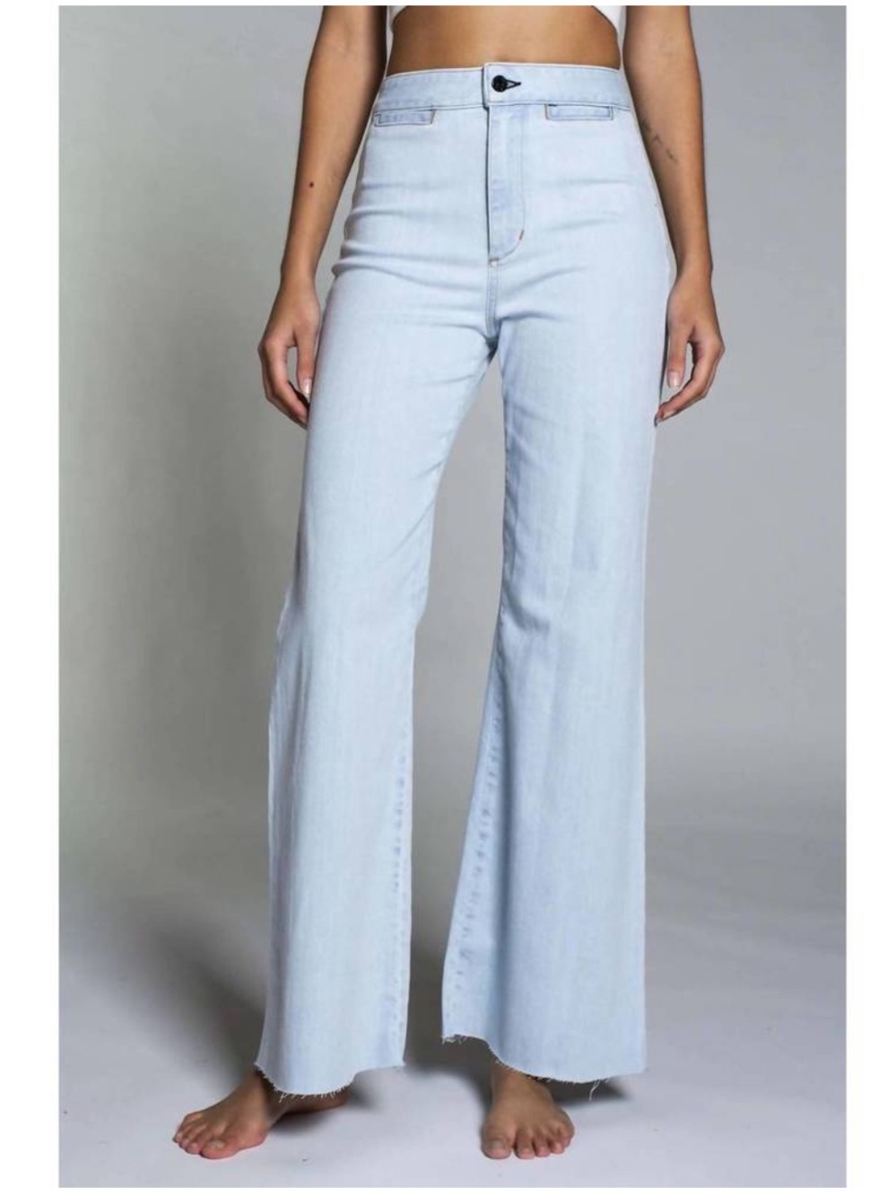 Askk NY Brighton Wide Leg High Rise Flare Sun Faded Light Blue Jeans
